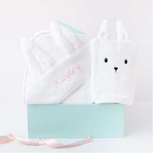 Snow Bunny Hooded Towel & Bath Mitt